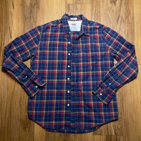 Men’s Blue & Red Levi’s Strauss & Co Long Sleeve Slim Fit Flannel Size L